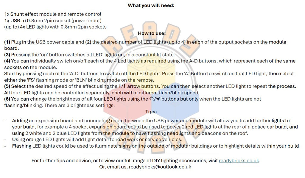 Shunt Module + Remote Control DIY lighting (creates flashing/blinking control for LEDs)